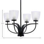 Cavella Four Light Chandelier in Matte Black with 5" Clear Ribbed Shade