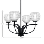 Cavella Four Light Chandelier in Matte Black with 6" Clear Ribbed Shade