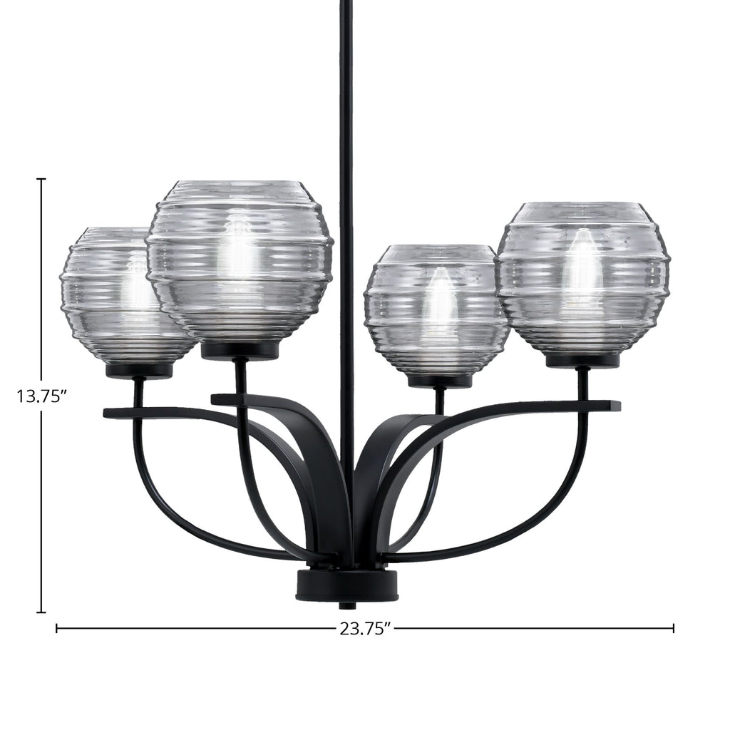 Cavella Four Light Chandelier in Matte Black with 6" Smoke Ribbed Shade
