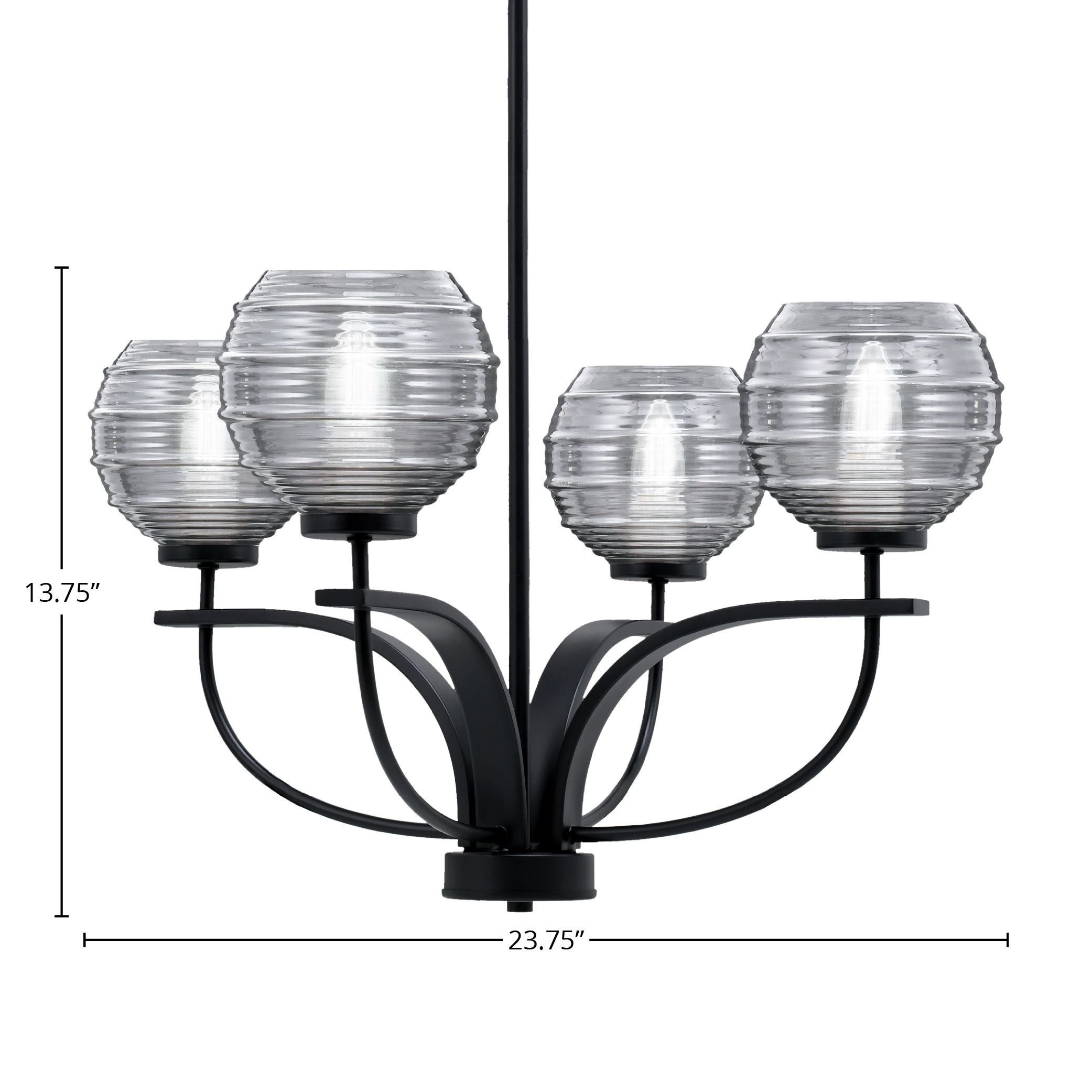 Cavella Four Light Chandelier in Matte Black with 6" Smoke Ribbed Shade