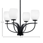 Cavella Four Light Chandelier in Matte Black with 5" White Linen Shade