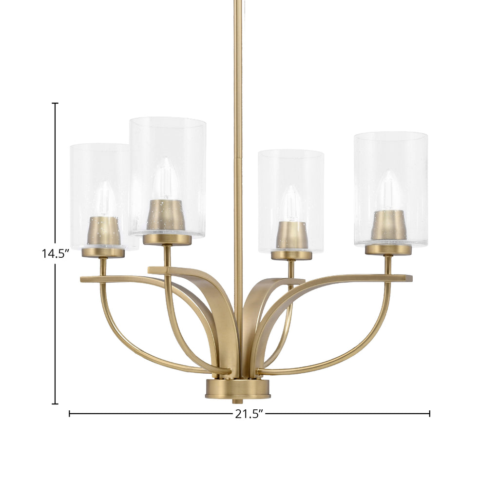 Cavella Four Light Chandelier in New Age Brass with 4" Clear Bubble Shade
