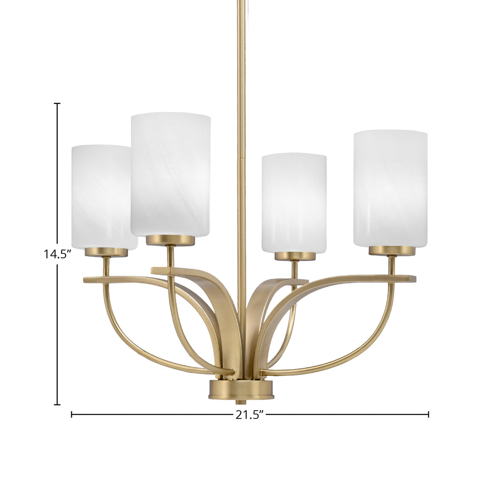 Cavella Four Light Chandelier in New Age Brass with 4" White Marble Shade