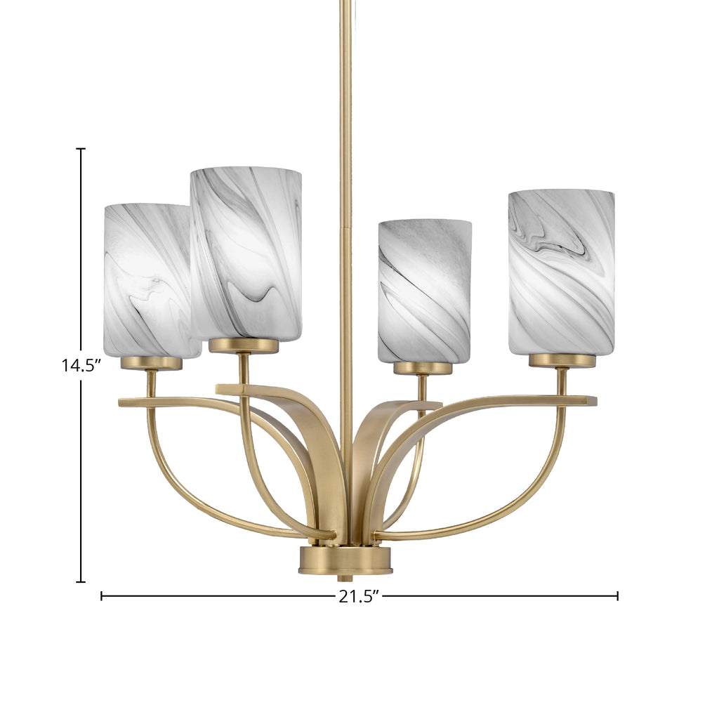 Cavella Four Light Chandelier in New Age Brass with 4" Onyx Swirl Shade