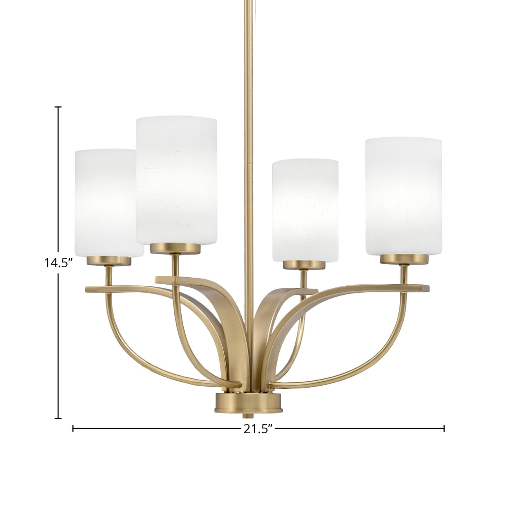 Cavella Four Light Chandelier in New Age Brass with 4" White Muslin Shade