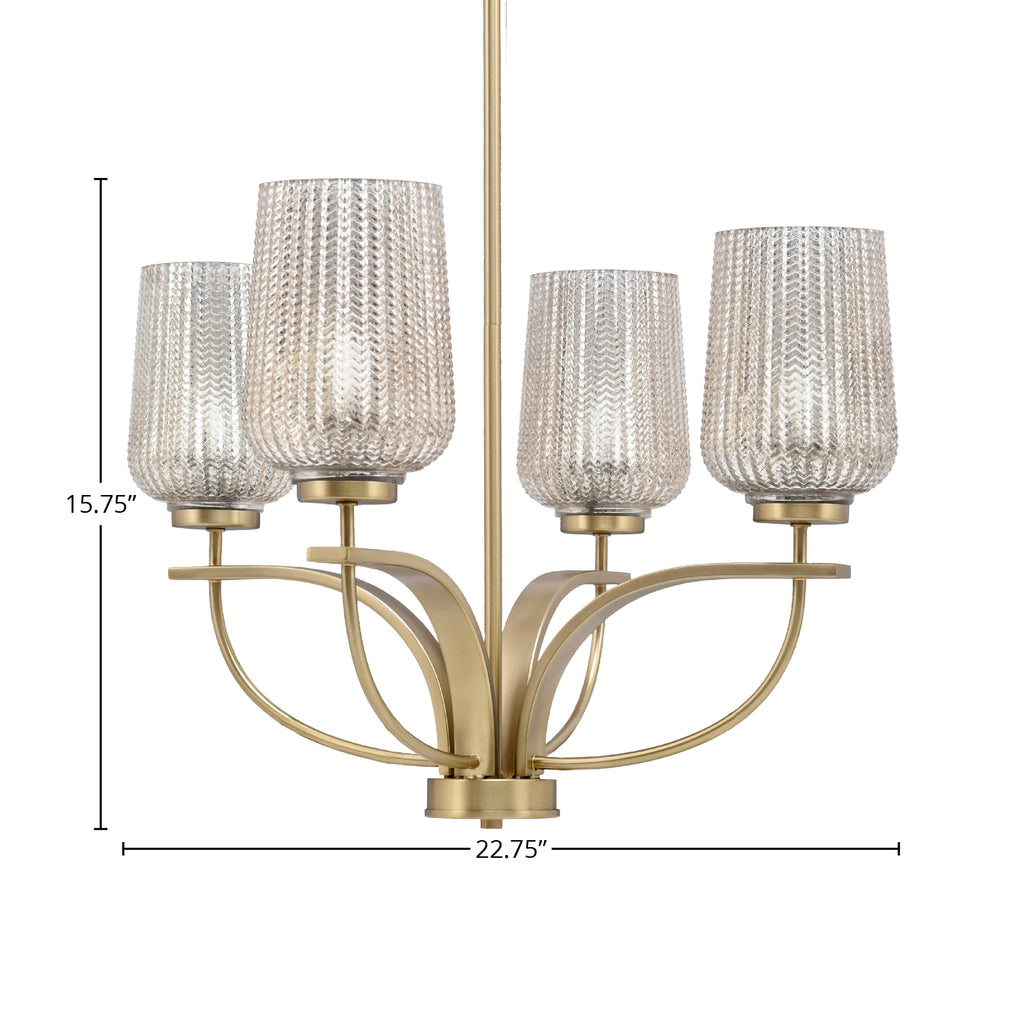 Cavella Four Light Chandelier in New Age Brass with 5" Silver Textured Shade