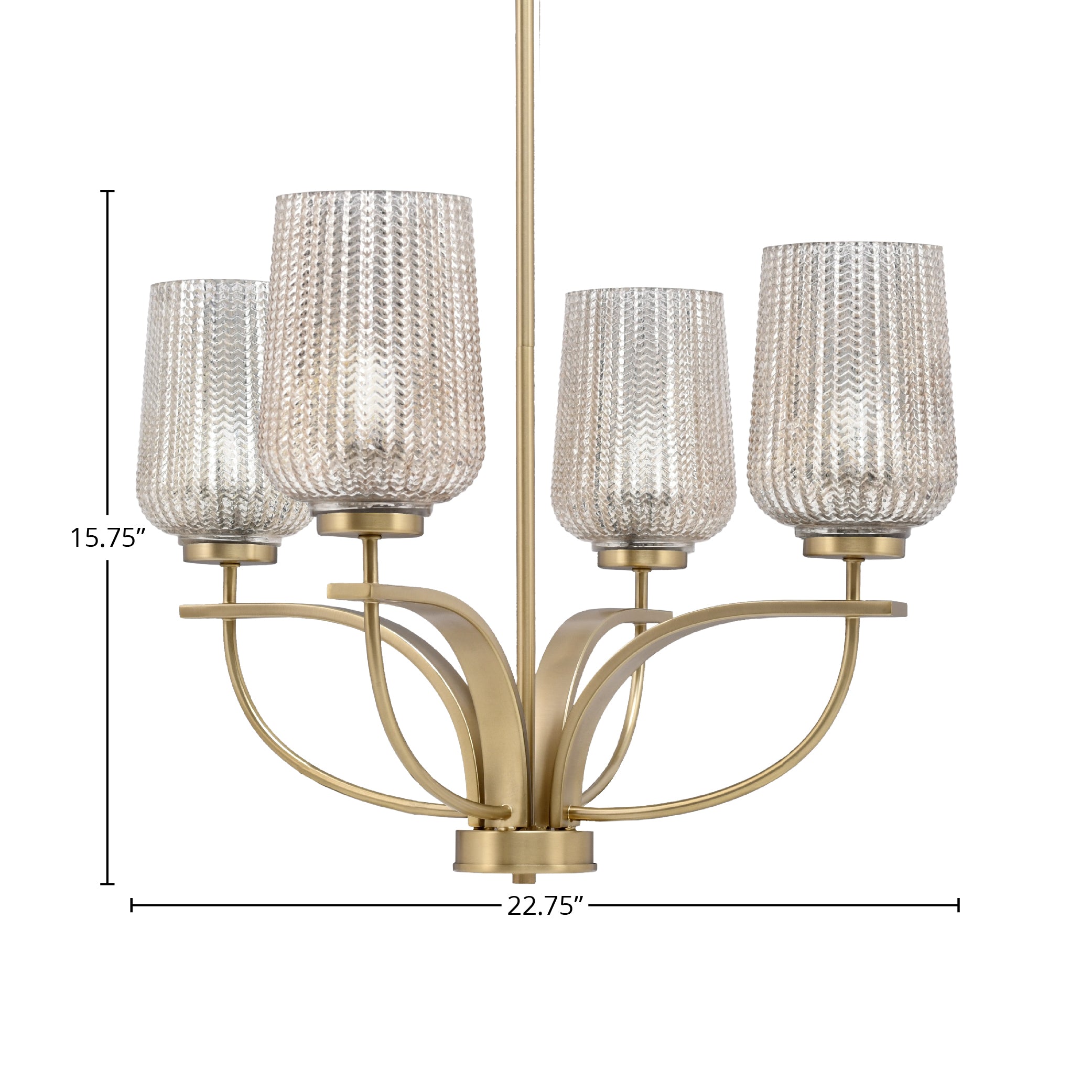 Cavella Four Light Chandelier in New Age Brass with 5" Silver Textured Shade