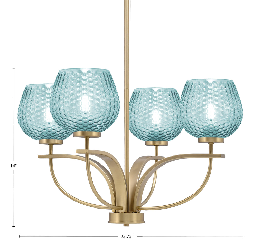 Cavella Four Light Chandelier in New Age Brass with Turquoise Textured Shade