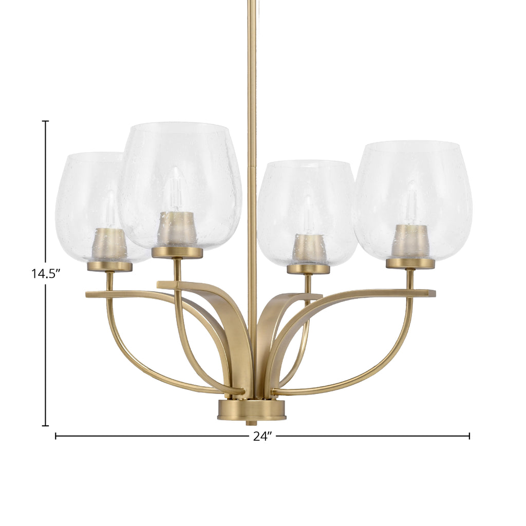 Cavella Four Light Chandelier in New Age Brass with 6" Clear Bubble Shade