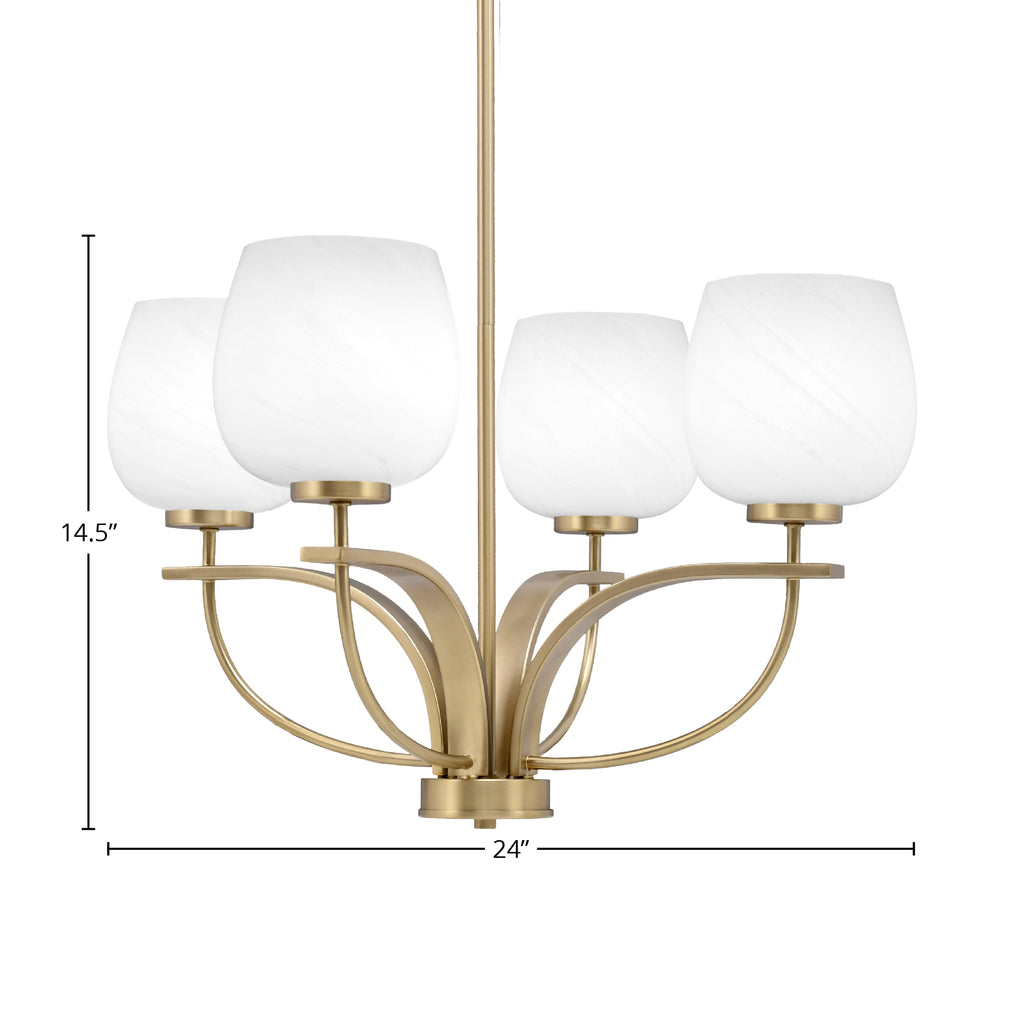 Cavella Four Light Chandelier in New Age Brass with 6" White Marble Shade