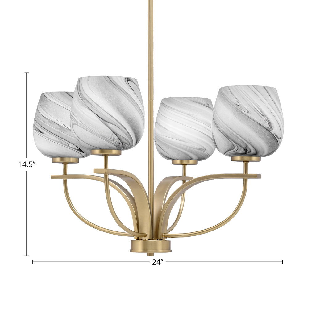 Cavella Four Light Chandelier in New Age Brass with 6" Onyx Swirl Shade
