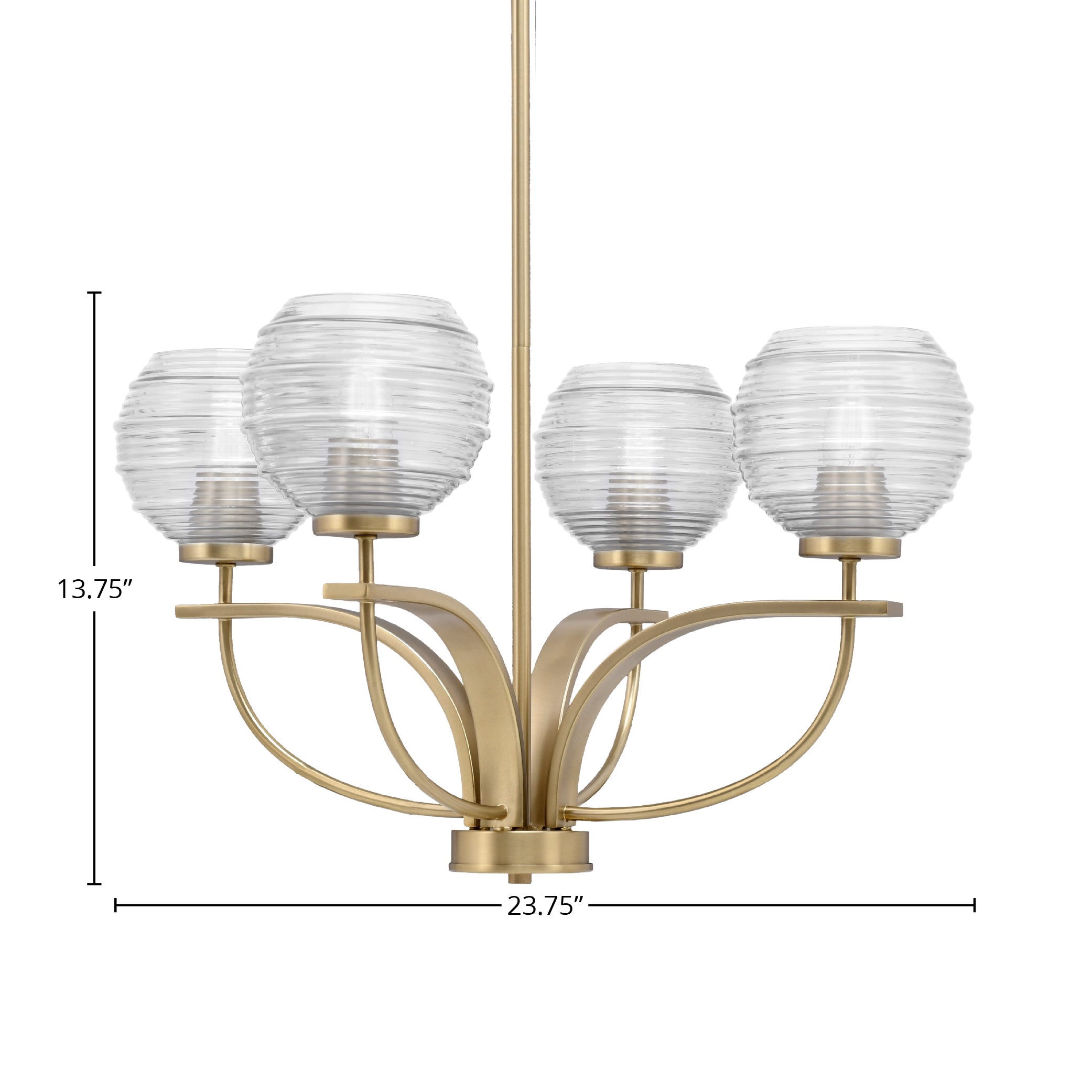 Cavella Four Light Chandelier in New Age Brass with 6" Clear Ribbed Shade
