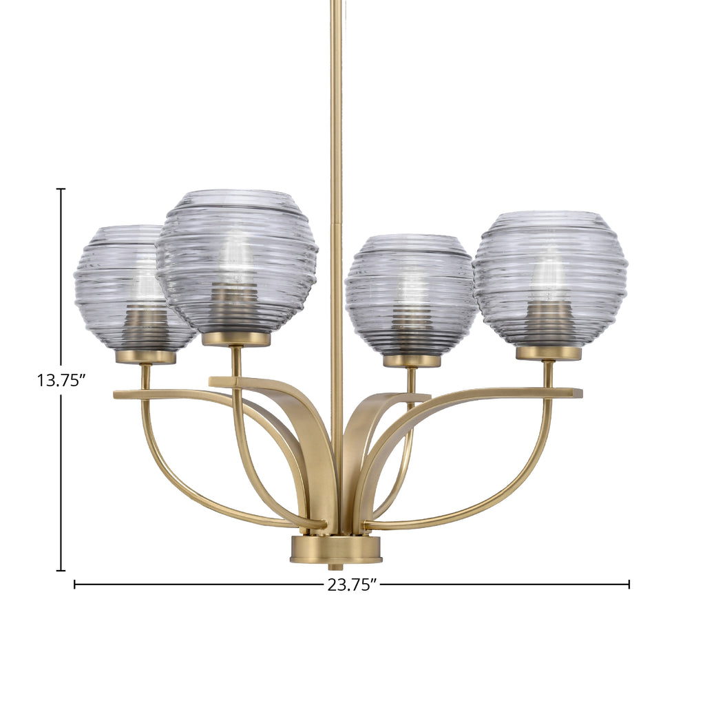 Cavella Four Light Chandelier in New Age Brass with 6" Smoke Ribbed Shade