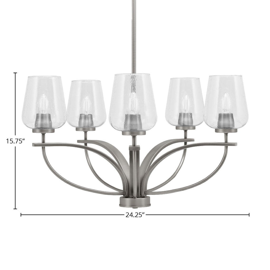 Cavella Five Light Chandelier in Graphite with 5" Clear Bubble Shade