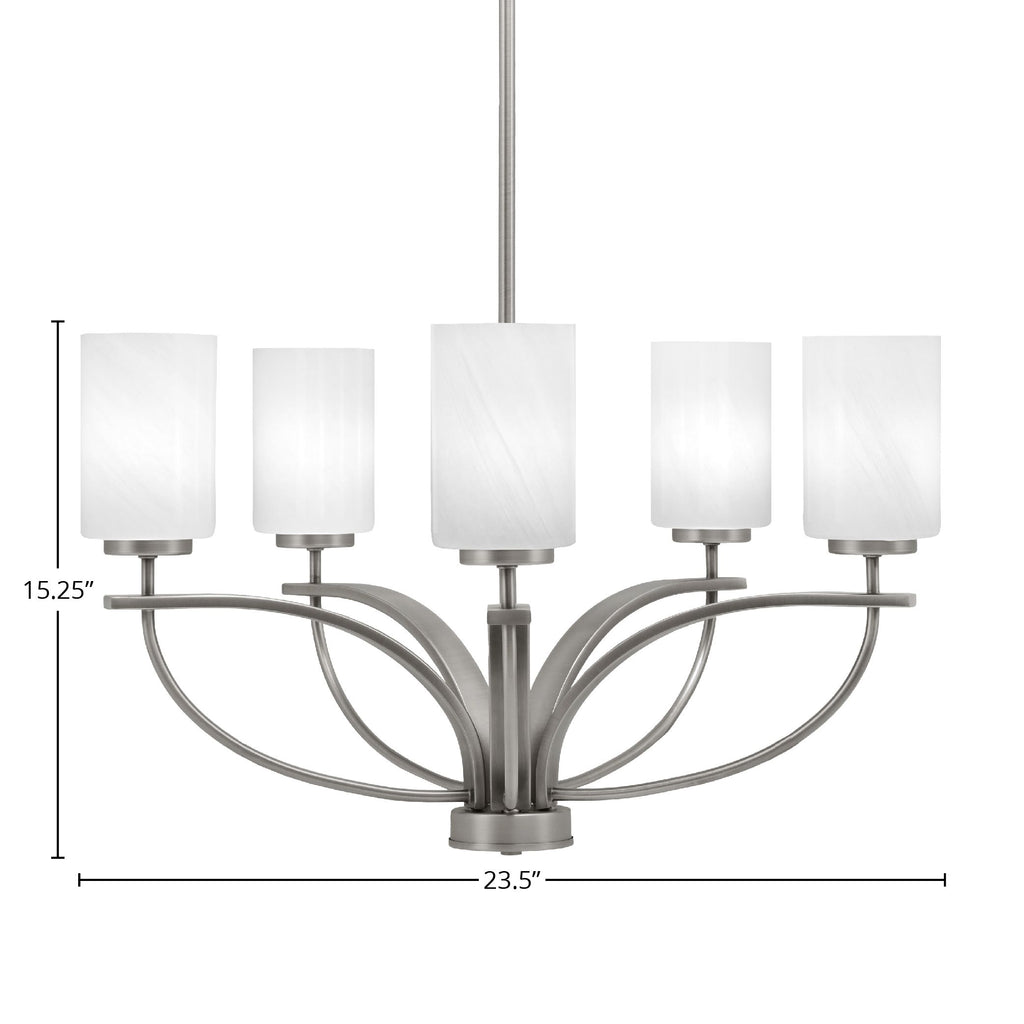 Cavella Five Light Chandelier in Graphite with 4" White Marble Shade