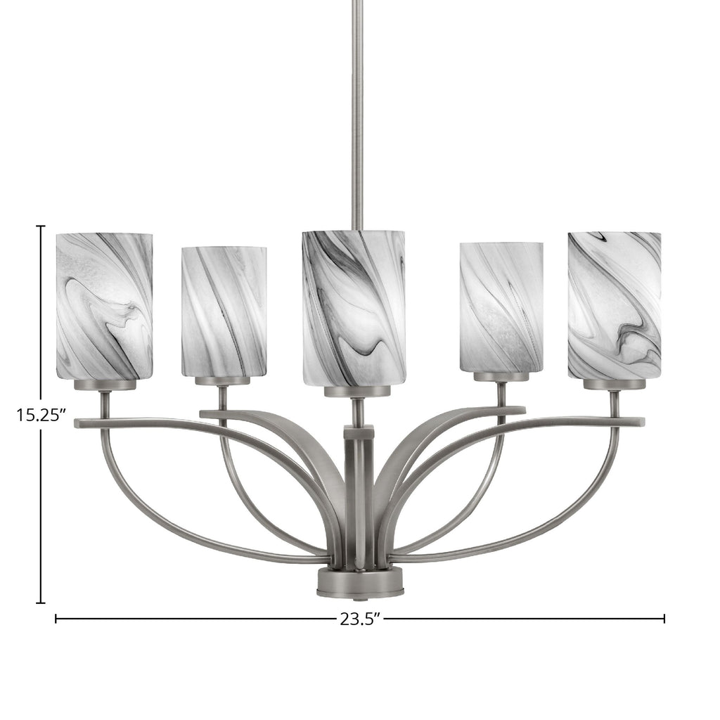 Cavella Five Light Chandelier in Graphite with 4" Onyx Swirl Shade
