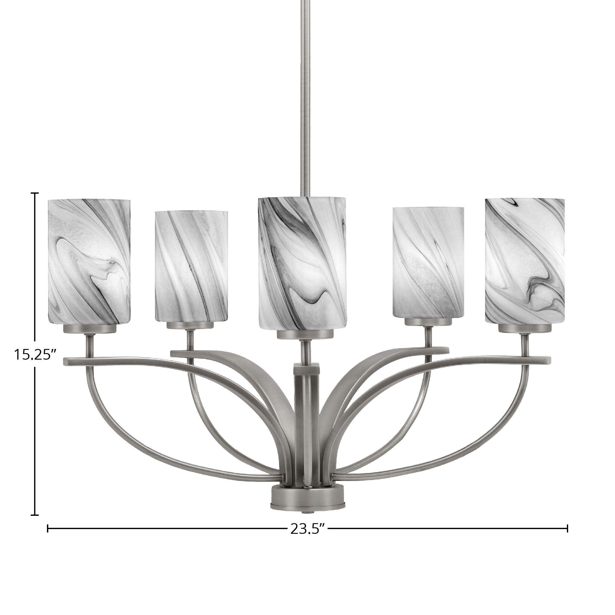 Cavella Five Light Chandelier in Graphite with 4" Onyx Swirl Shade