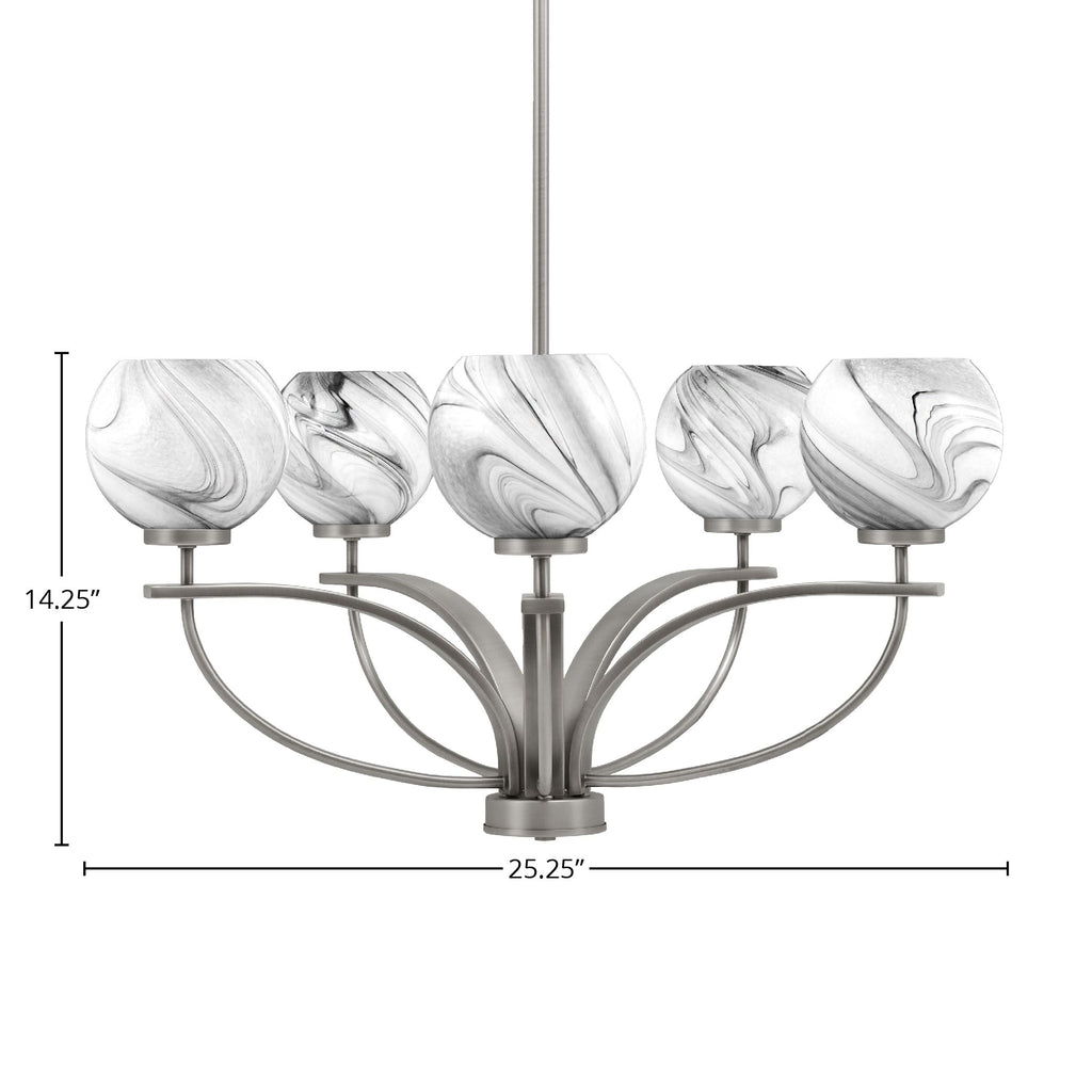 Cavella Five Light Chandelier in Graphite with 5.75" Onyx Swirl Shade