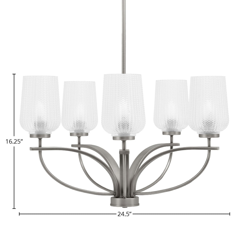 Cavella Five Light Chandelier in Graphite with 5" Clear Textured Shade