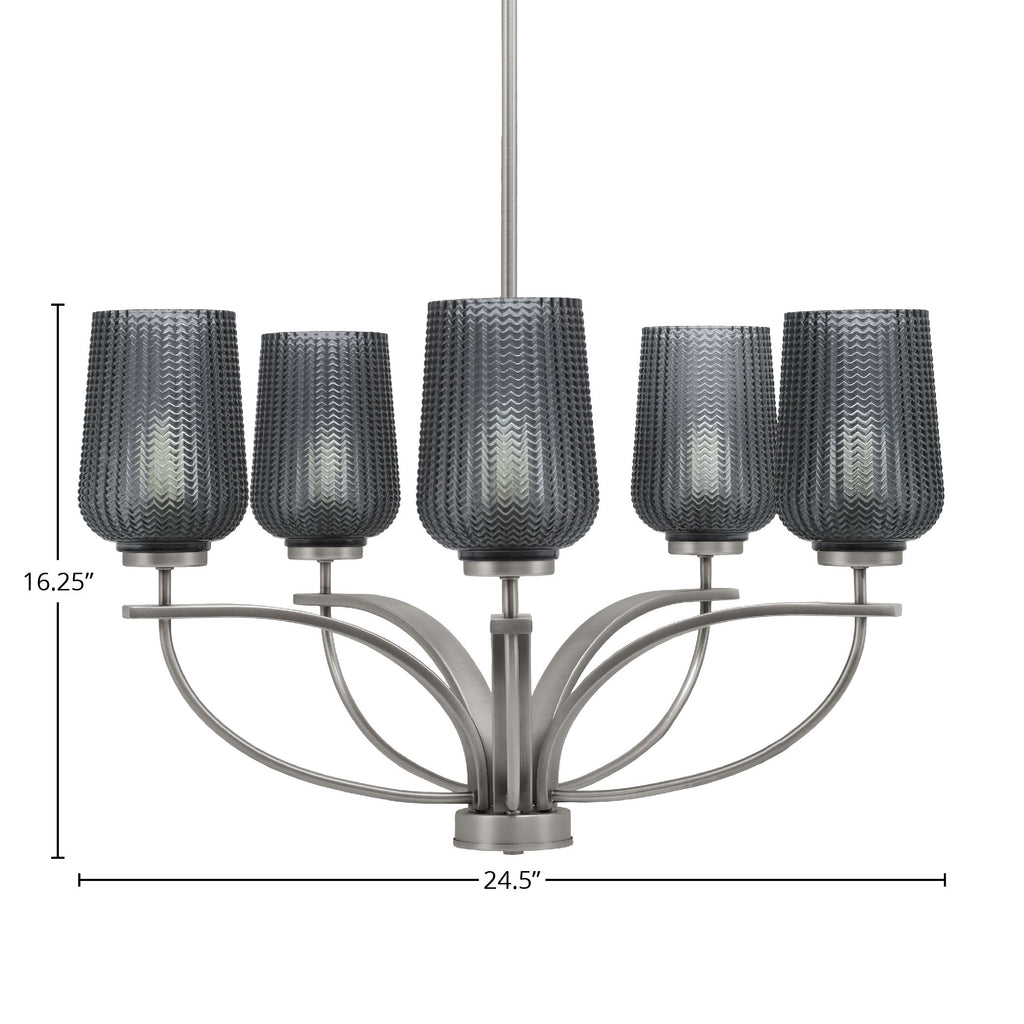 Cavella Five Light Chandelier in Graphite with 5" Smoke Textured Shade