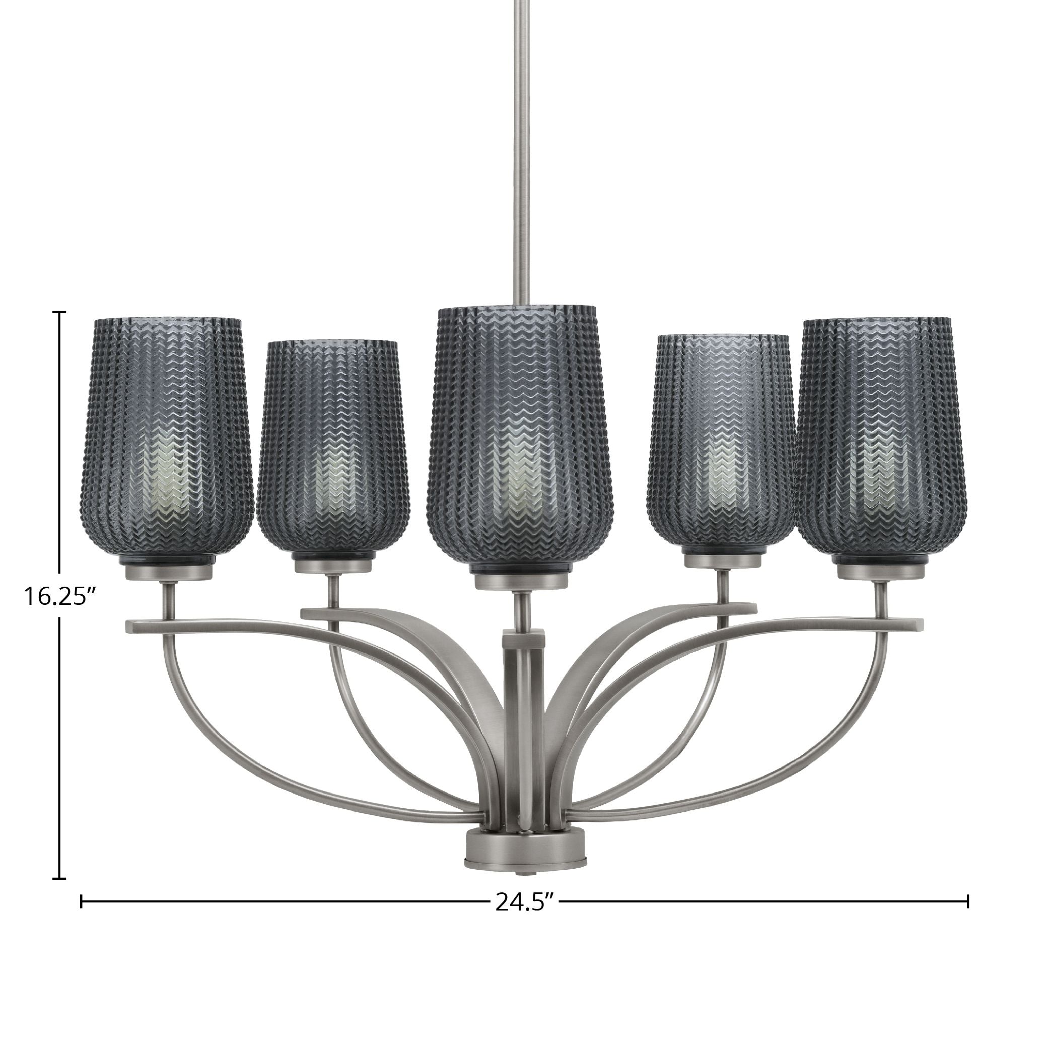 Cavella Five Light Chandelier in Graphite with 5" Smoke Textured Shade