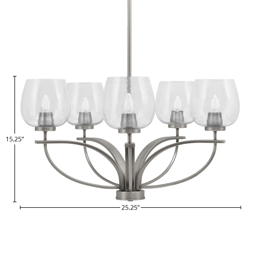Cavella Five Light Chandelier in Graphite with 6" Clear Bubble Shade