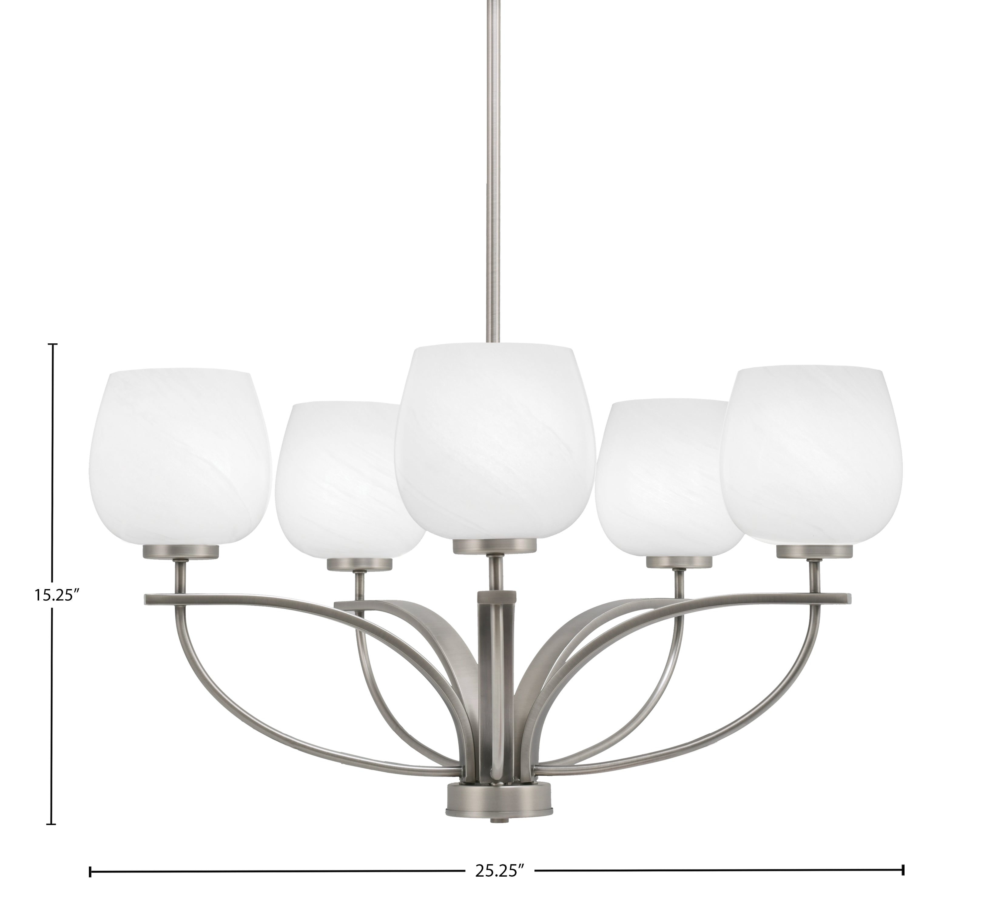 Cavella Five Light Chandelier in Graphite with 6" White Marble Shade