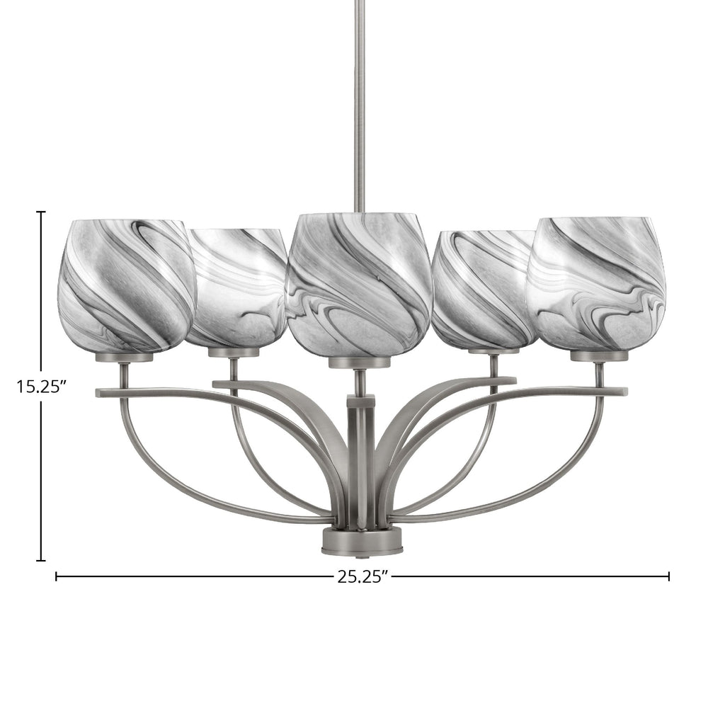 Cavella Five Light Chandelier in Graphite with 6" Onyx Swirl Shade