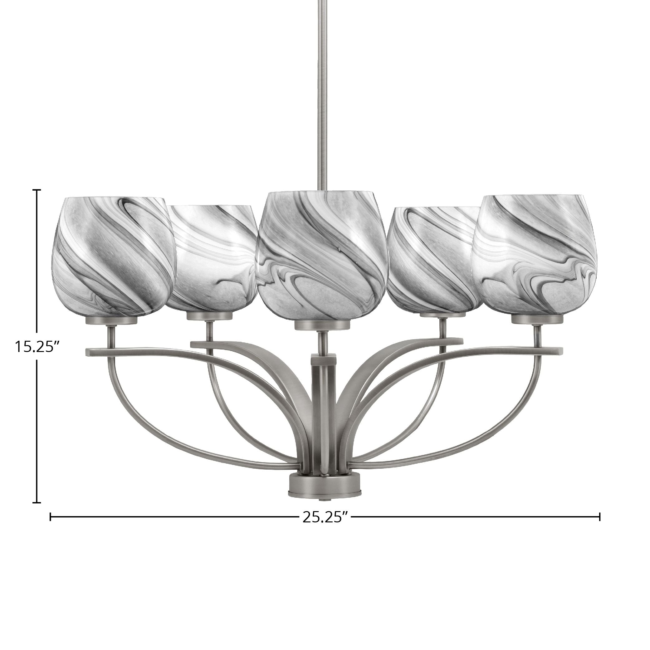Cavella Five Light Chandelier in Graphite with 6" Onyx Swirl Shade