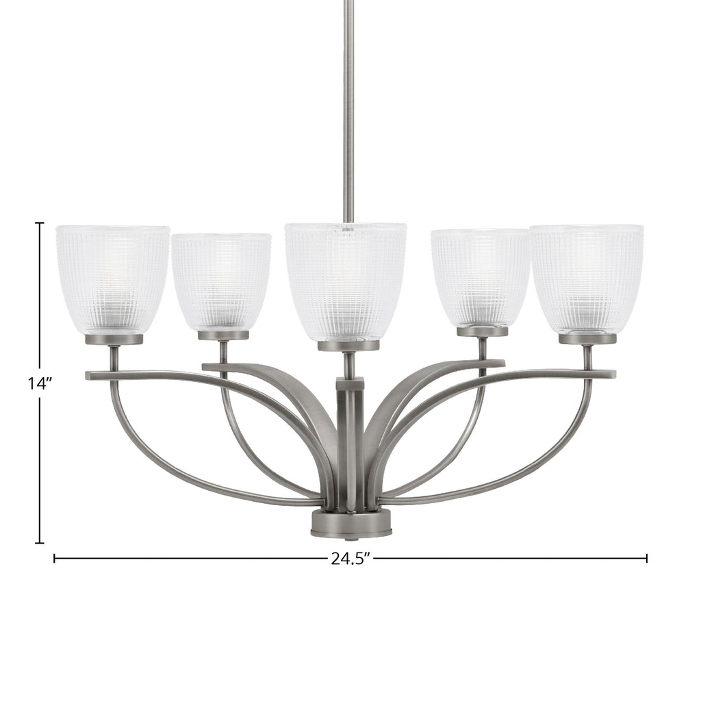 Cavella Five Light Chandelier in Graphite with 5" Clear Ribbed Shade