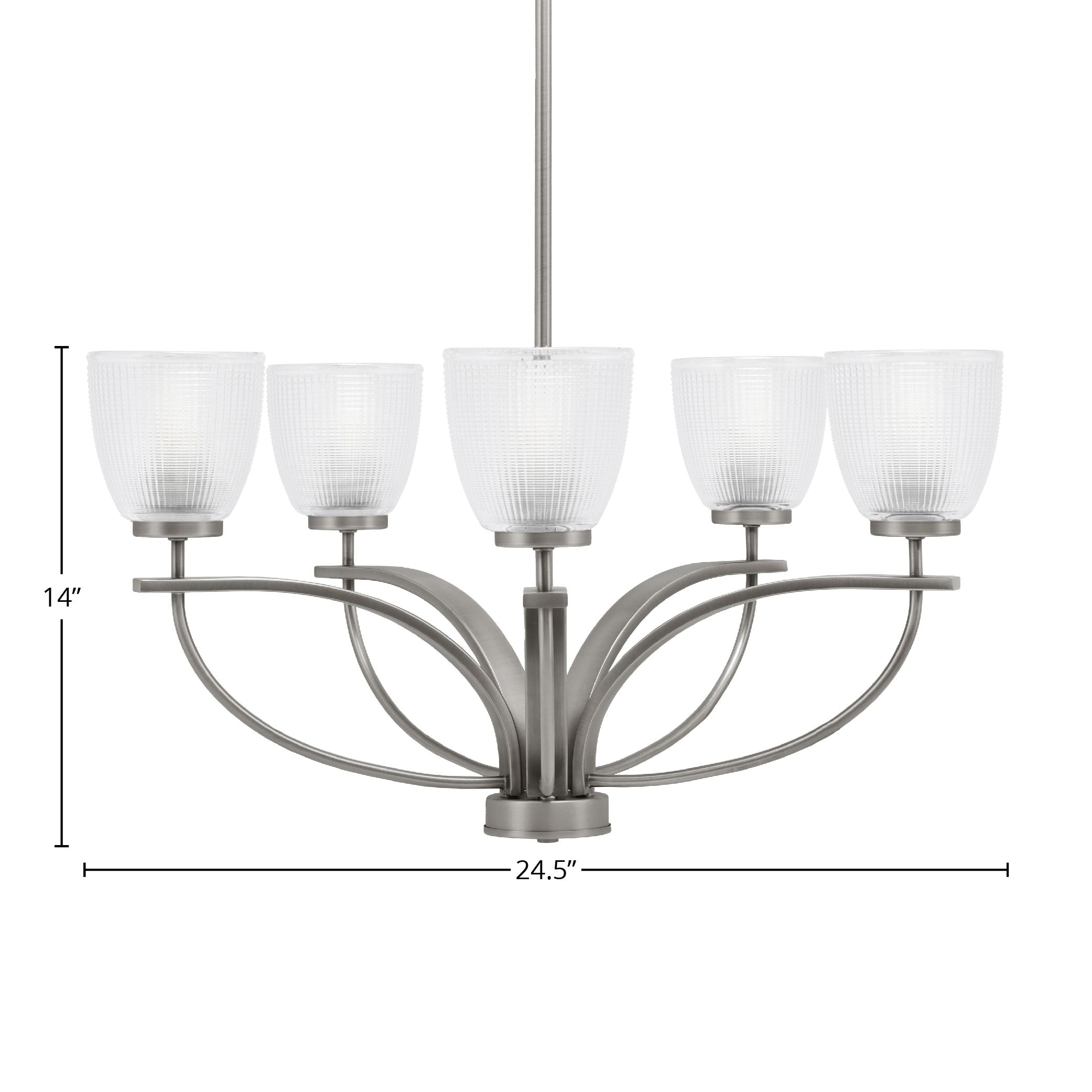 Cavella Five Light Chandelier in Graphite with 5" Clear Ribbed Shade
