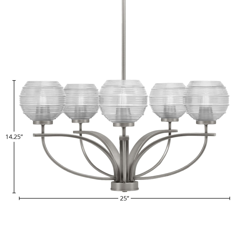 Cavella Five Light Chandelier in Graphite with 6" Clear Ribbed Shade