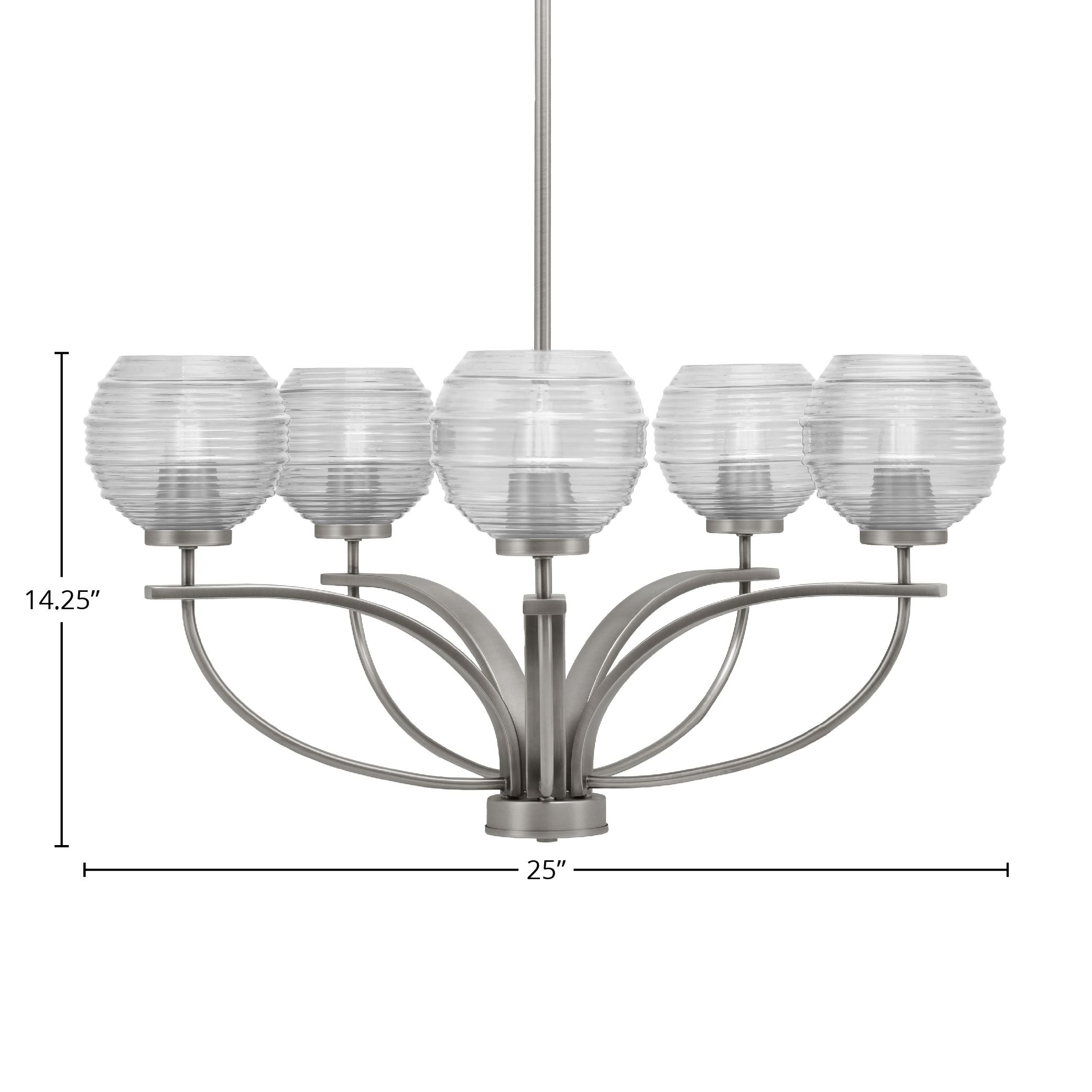 Cavella Five Light Chandelier in Graphite with 6" Clear Ribbed Shade