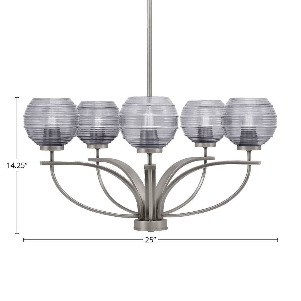 Cavella Five Light Chandelier in Graphite with 6" Smoke Ribbed Shade