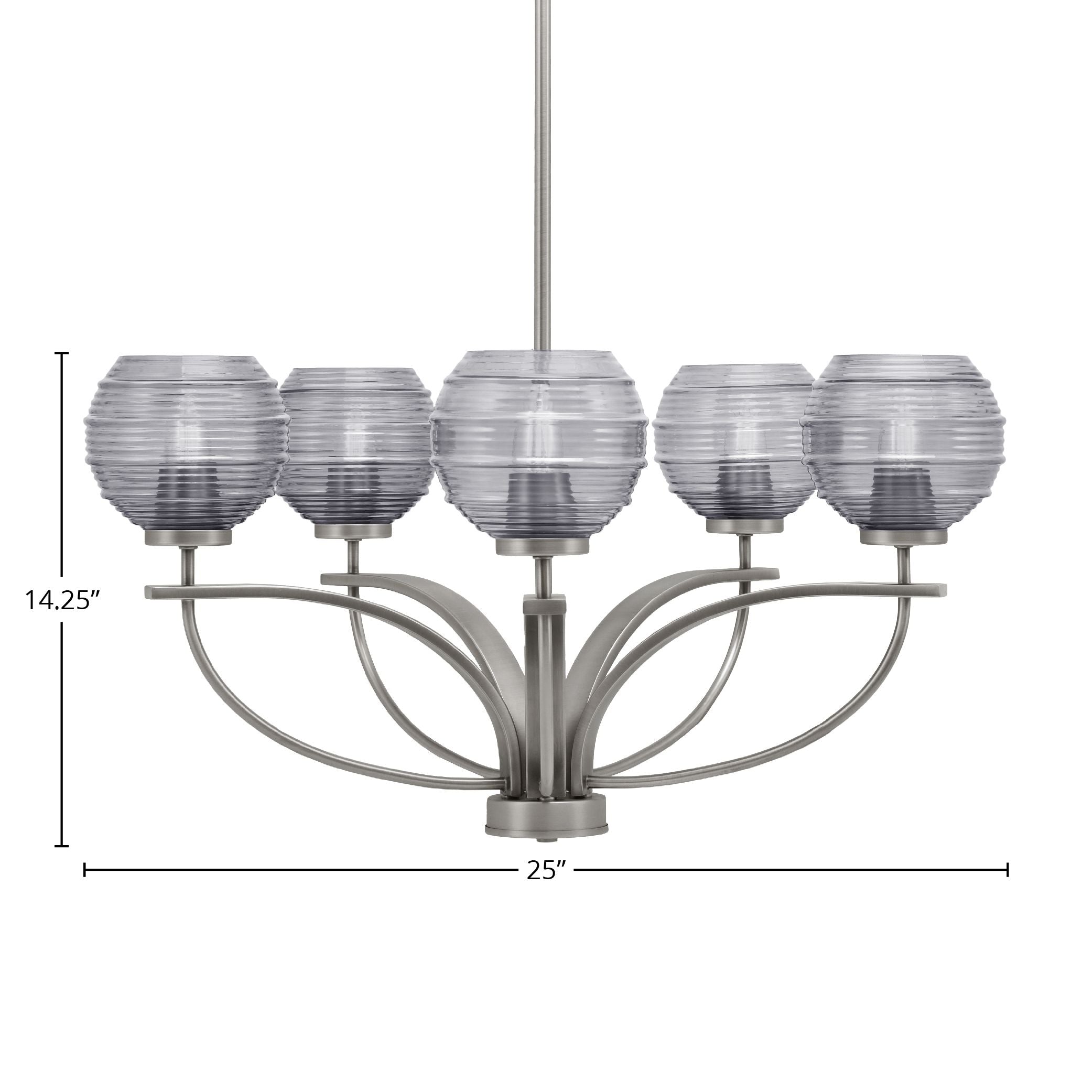 Cavella Five Light Chandelier in Graphite with 6" Smoke Ribbed Shade
