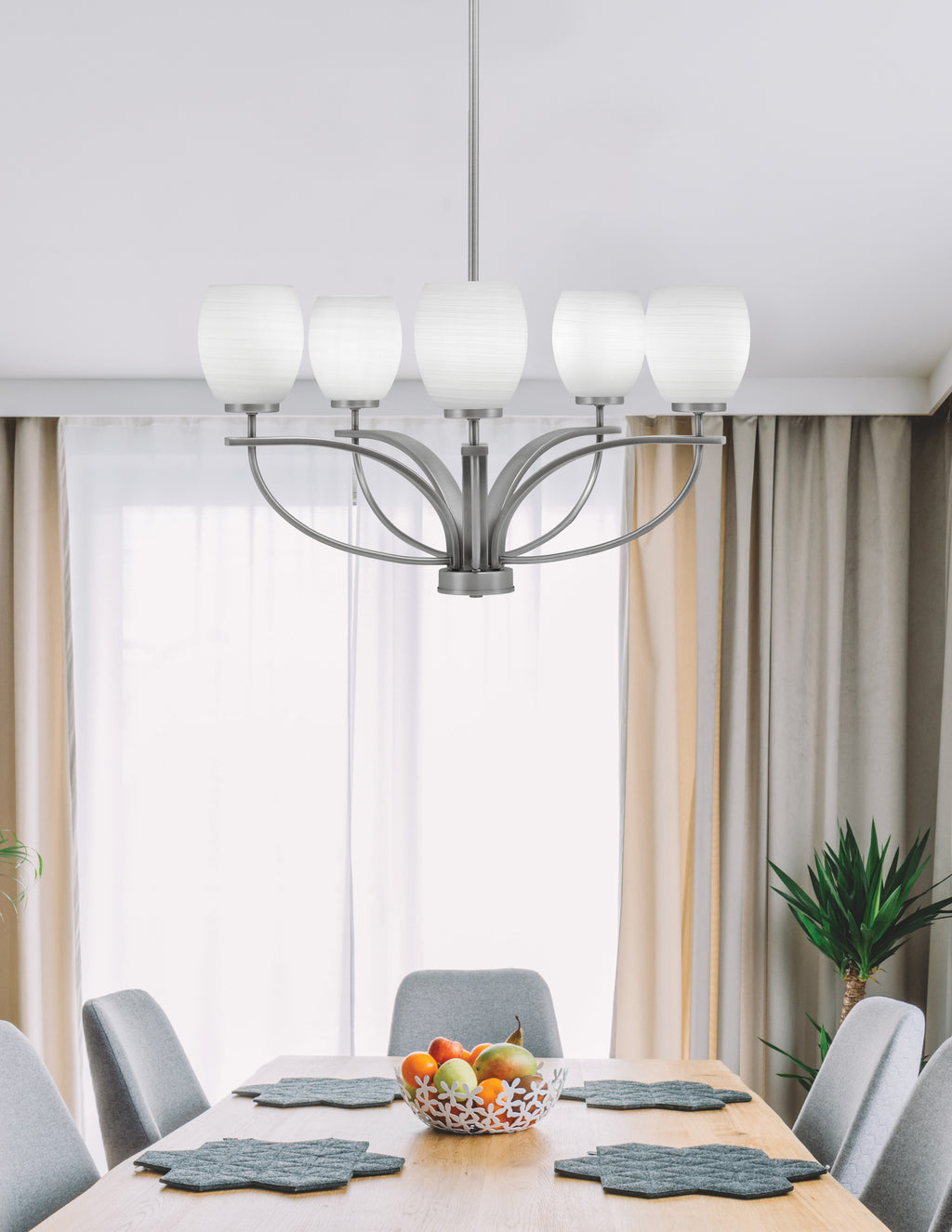 Cavella Five Light Chandelier in Graphite with 5" White Linen Shade