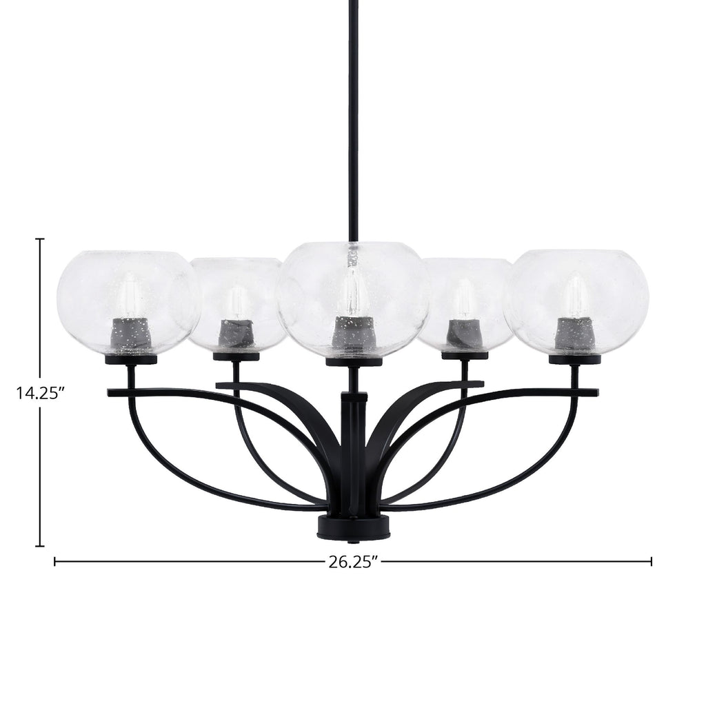 Cavella Five Light Chandelier in Matte Black with 7" Clear Bubble Shade