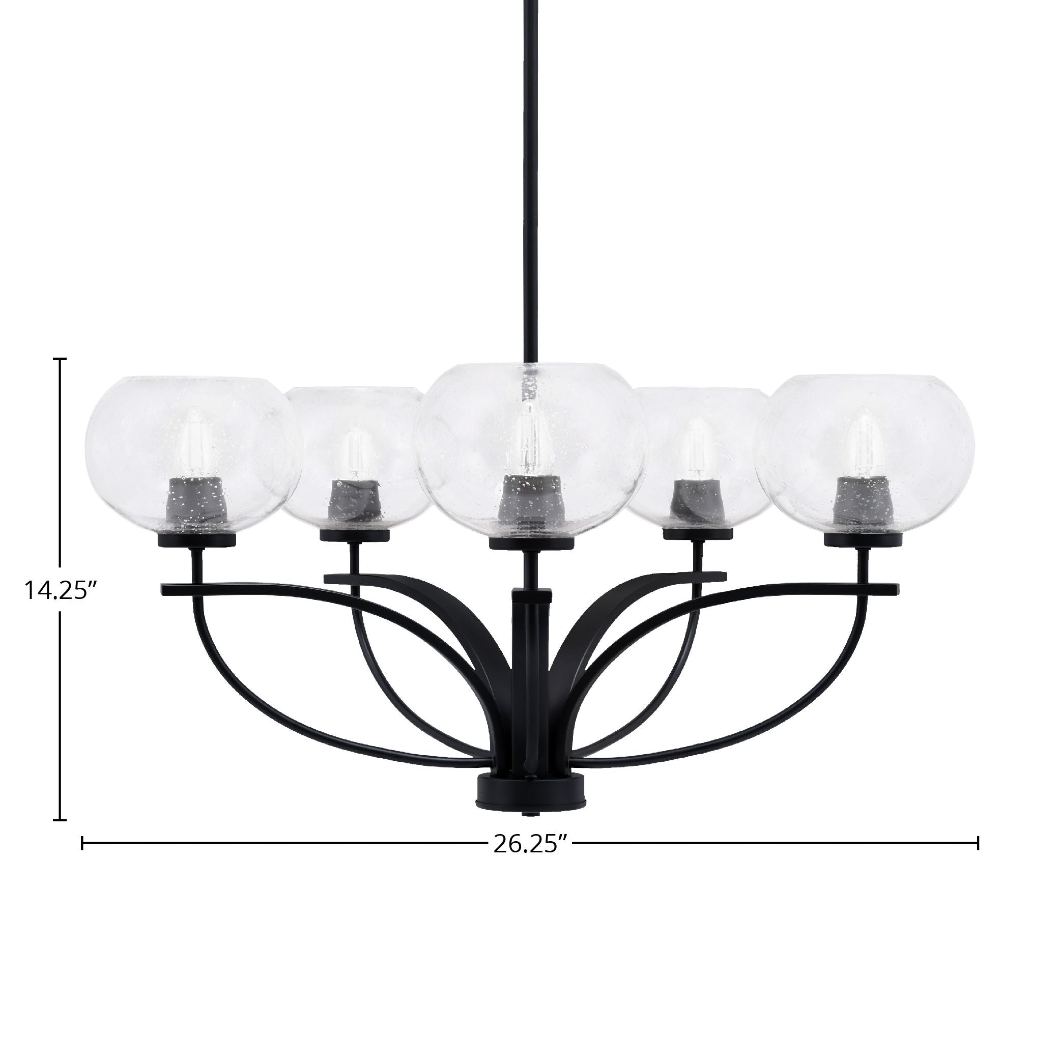 Cavella Five Light Chandelier in Matte Black with 7" Clear Bubble Shade