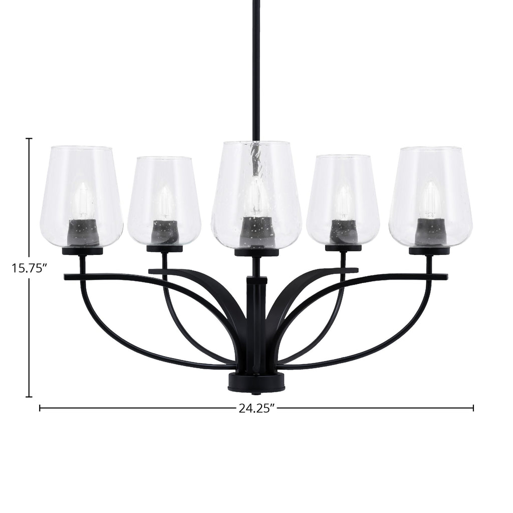 Cavella Five Light Chandelier in Matte Black with 5" Clear Bubble Shade