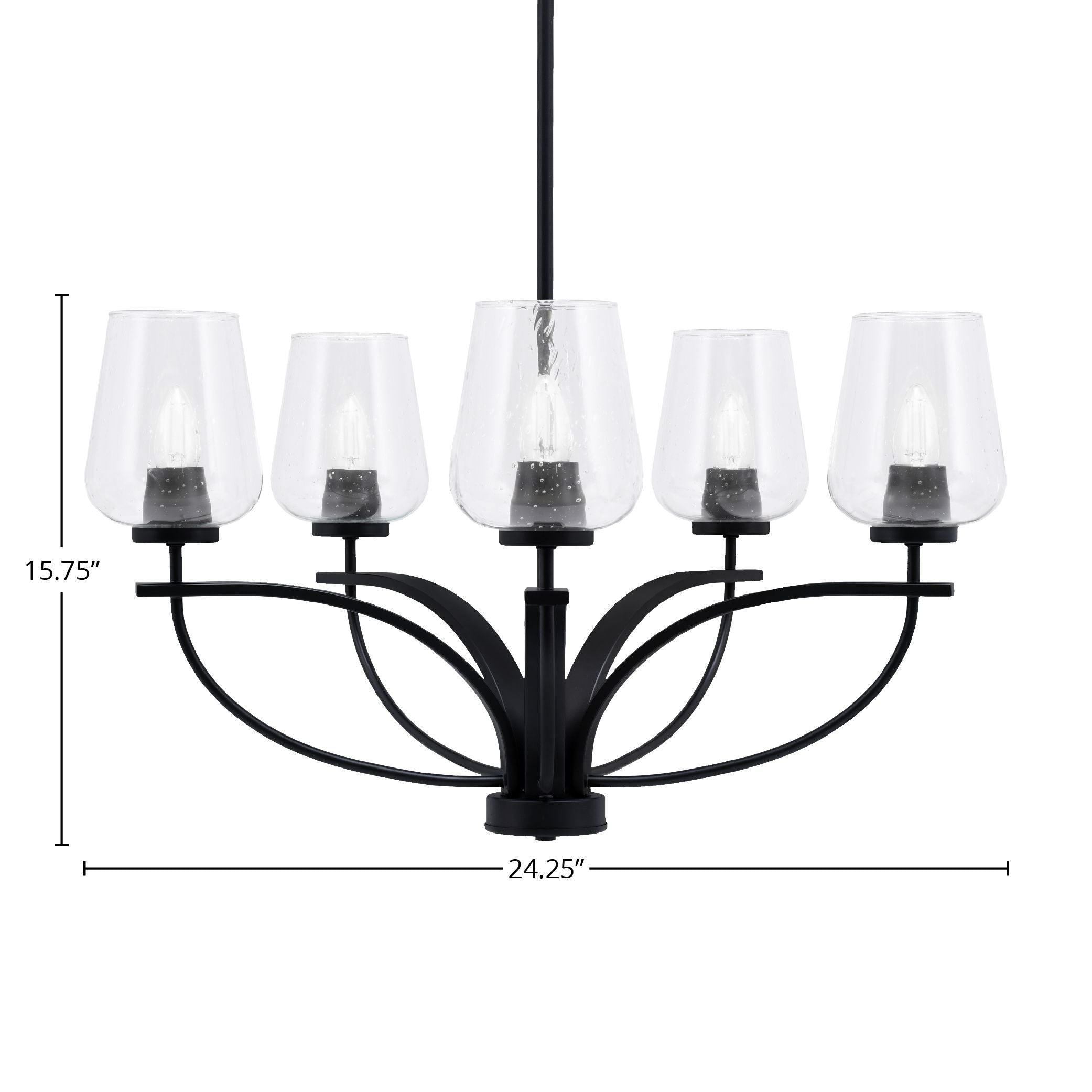 Cavella Five Light Chandelier in Matte Black with 5" Clear Bubble Shade
