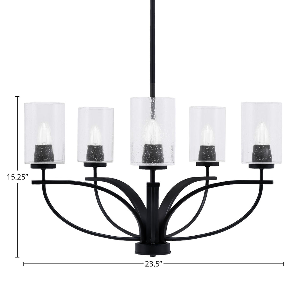 Cavella Five Light Chandelier in Matte Black with 4" Clear Bubble Shade
