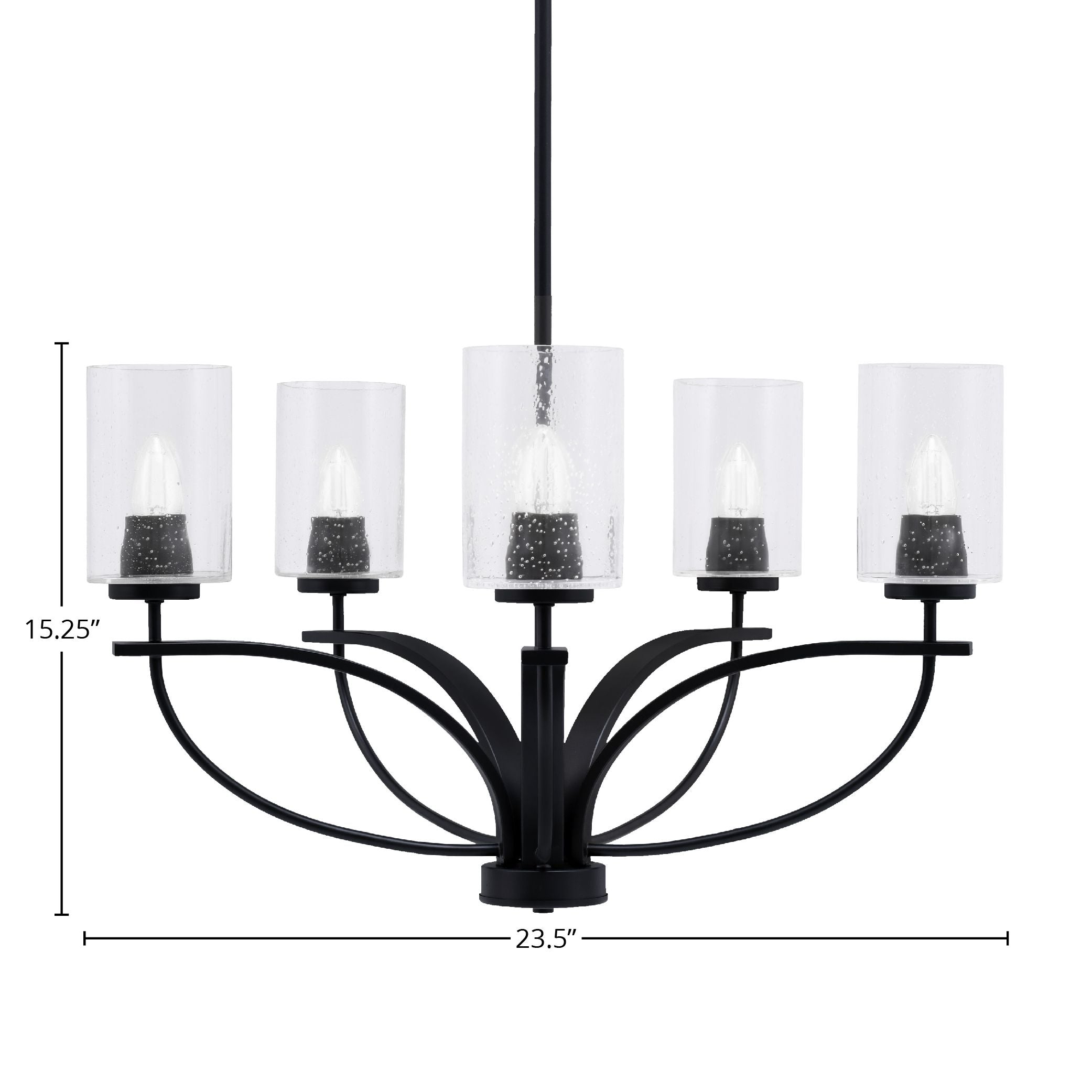 Cavella Five Light Chandelier in Matte Black with 4" Clear Bubble Shade