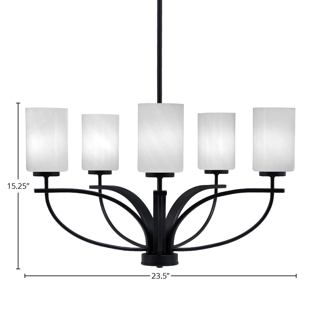 Cavella Five Light Chandelier in Matte Black with 4" White Marble Shade