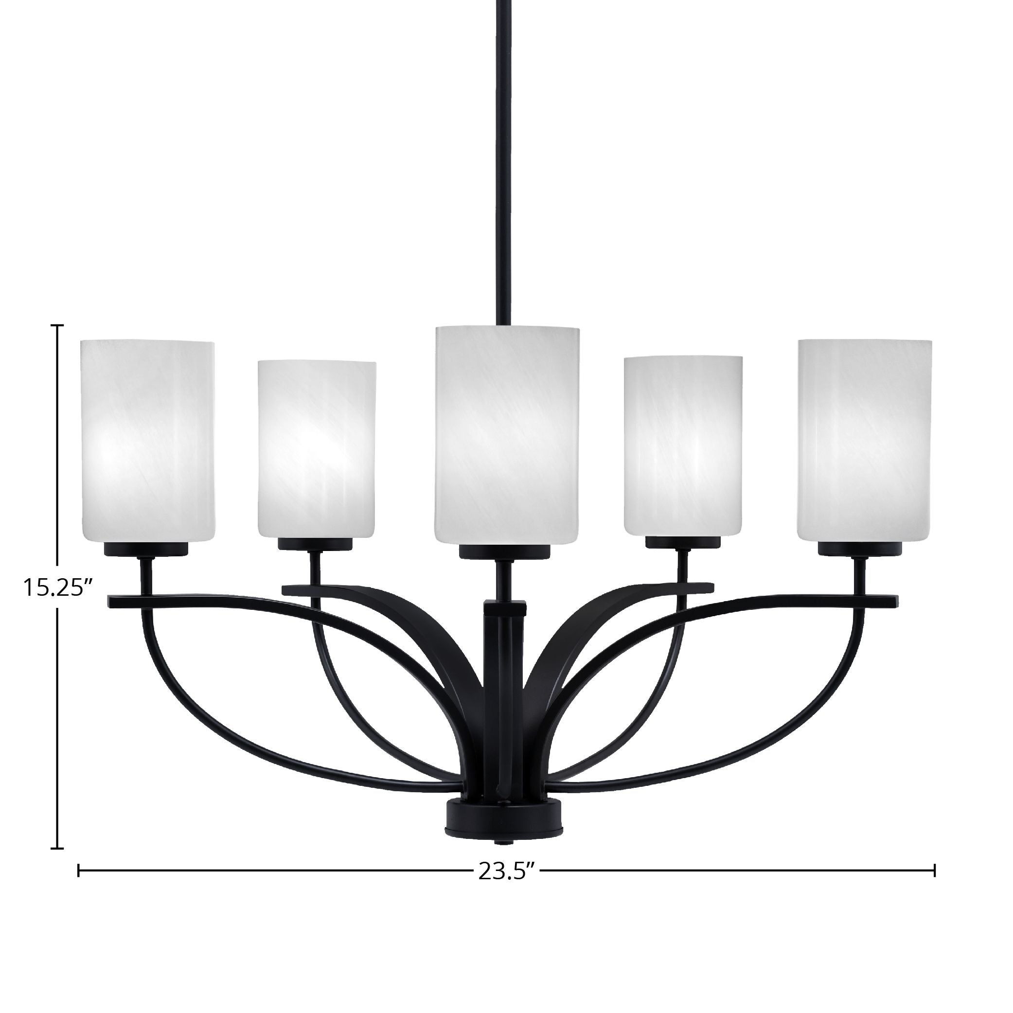 Cavella Five Light Chandelier in Matte Black with 4" White Marble Shade