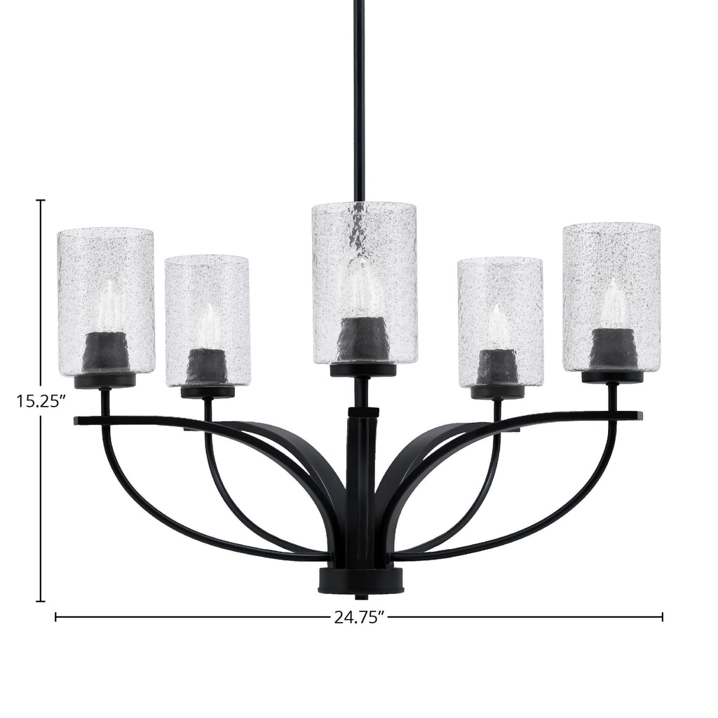 Cavella Five Light Chandelier in Matte Black with 4" Smoke Bubble Shade