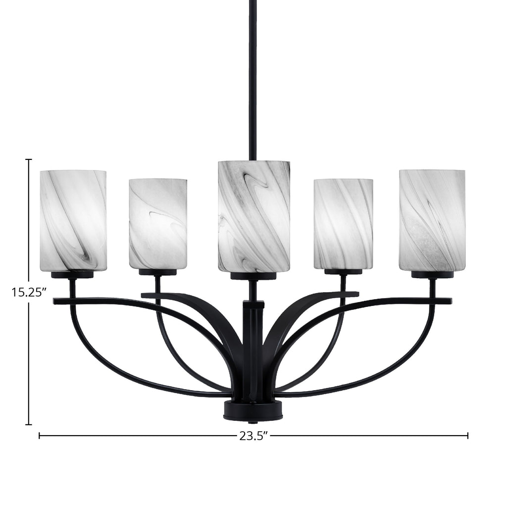 Cavella Five Light Chandelier in Matte Black with 4" Onyx Swirl Shade
