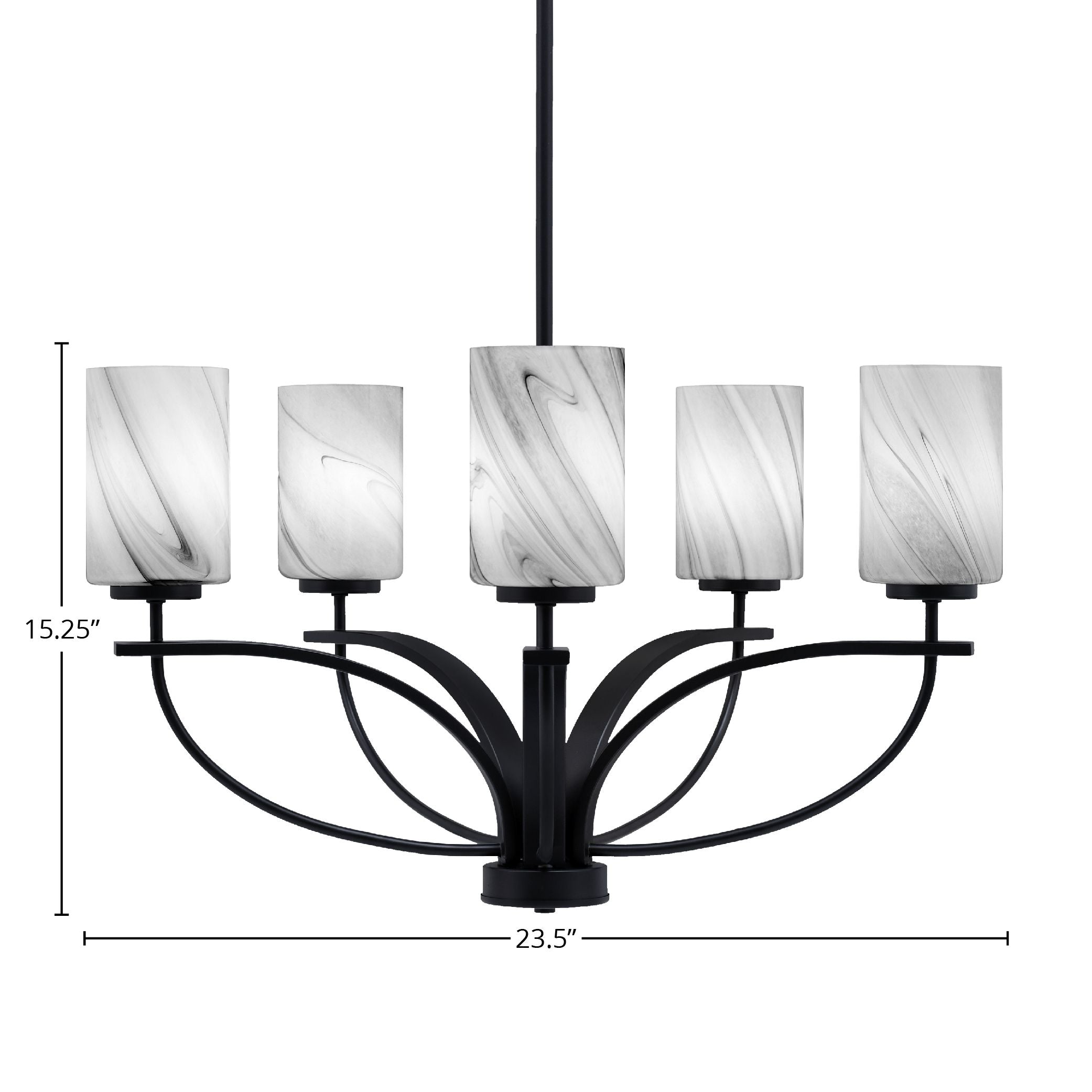 Cavella Five Light Chandelier in Matte Black with 4" Onyx Swirl Shade