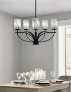 Cavella Five Light Chandelier in Matte Black with 4" Onyx Swirl Shade