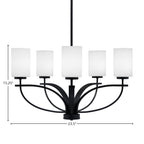 Cavella Five Light Chandelier in Matte Black with 4" White Muslin Shade