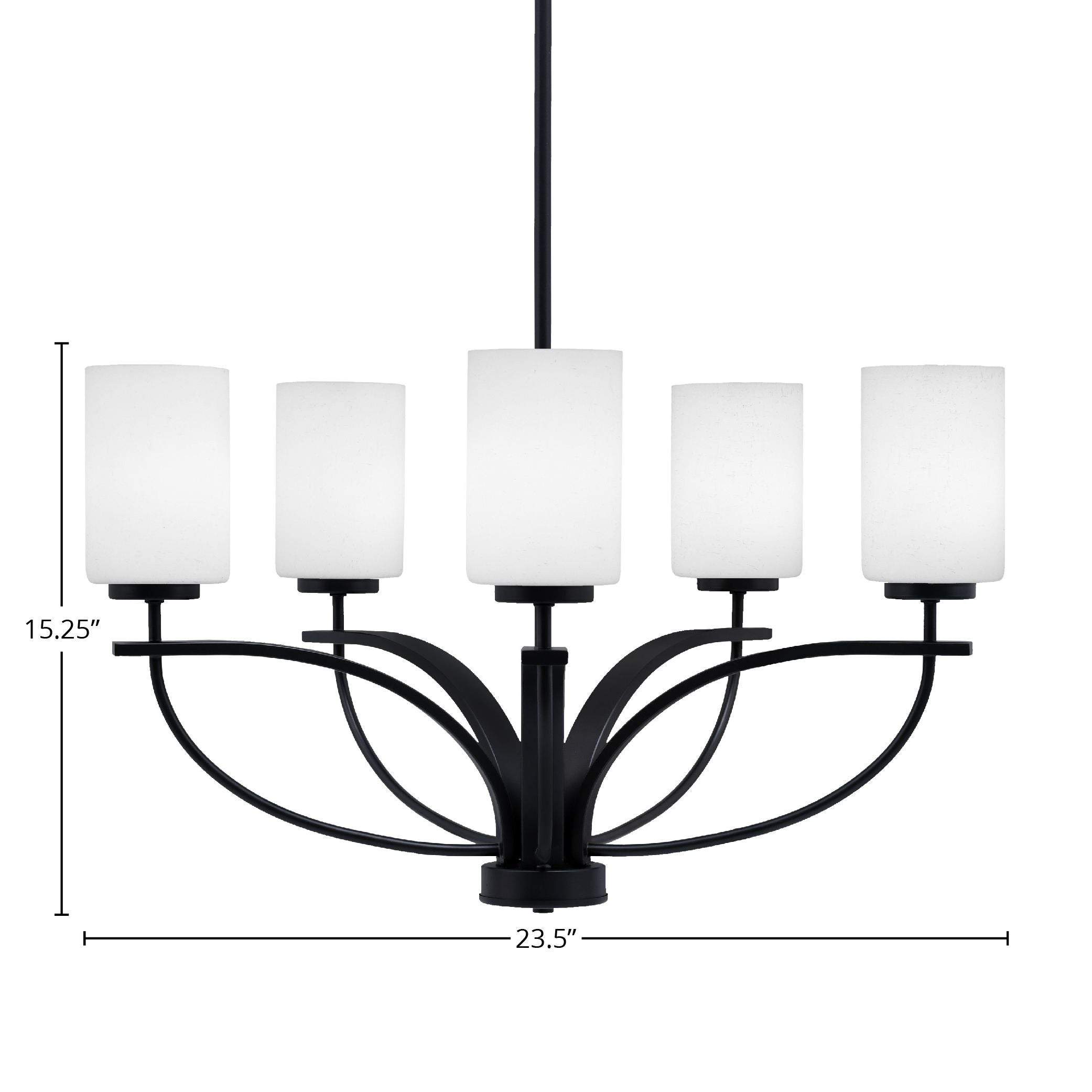Cavella Five Light Chandelier in Matte Black with 4" White Muslin Shade